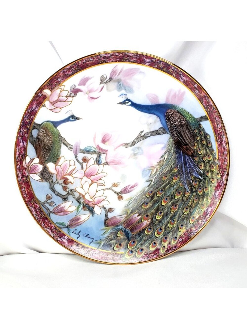 Grandeur Peacock Plate By Lily Chang Gardens Of Paradise Plate 1993 22K Gold Tri
